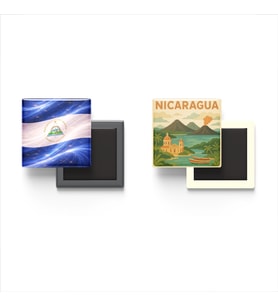 Buzdolap Magnetleri - Nikaragua Bayrağı ve Paper Cut Tema - 2'li Set Magneti