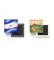 Buzdolap Magnetleri - Nikaragua Bayrağı ve Paper Cut Tema - 2'li Set Magneti
