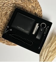 Özel Erkeklere Lüks Kutulu Vegan Deri Cüzdan & Clipper Çakmak Deri Anahtarlık Touch Pen Kalem Hediye Seti LK01V
