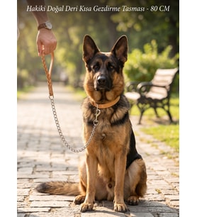 SVGPT Hakiki Doğal Deri Kısa Köpek Gezdirme Tasması - 80 CM