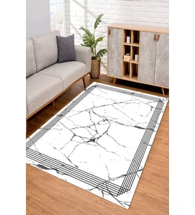 Dijital Kaymaz Taban Yıkanabilir Renkli Salon Halısı Mutfak Halısı Yolluk ND-SD-1089 (Beyaz)