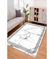 Dijital Kaymaz Taban Yıkanabilir Renkli Salon Halısı Mutfak Halısı Yolluk ND-SD-1089 (Beyaz)