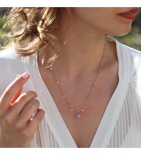 Aquamarin Taşlı Rose Gold Kaplama Sevgili Kalp Gümüş Kolye