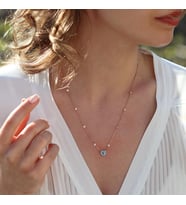Aquamarin Taşlı Rose Gold Kaplama Sevgili Kalp Gümüş Kolye