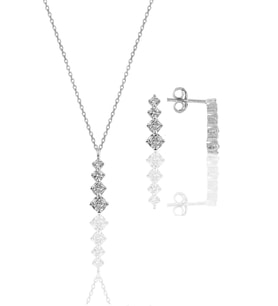 Söğütlü Silver Gümüş rodyumlu zirkon taşlı  ışıltılı ikili set