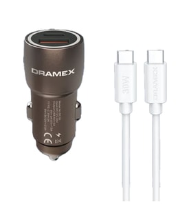 Dramex DC30T 3.1A 30W PD Q.C.3.0 1mt Type-C Kablolu Type-C+USB-A Hızlı Araç Şarj Cihazı - Kahverengi