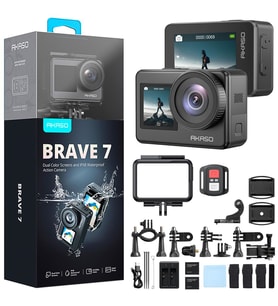Akaso Brave 7 4K/30FPS 20MP Wi-Fi Dual Screen Aksiyon Kamera ve Aksesuar Seti, App Kontrollü, IPX8