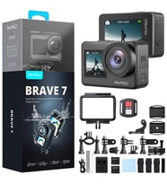 Akaso Brave 7 4K/30FPS 20MP Wi-Fi Dual Screen Aksiyon Kamera ve Aksesuar Seti, App Kontrollü, IPX8