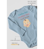 Gözler Dayı Yanaklar Teyze,Keyif Benim Baskılı Bebek Zıbını – Çıtçıtlı Body  %100 Pamuk Uzun Kol (Bebek Mavisi)