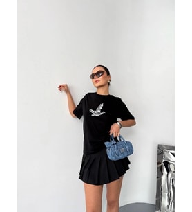Kısa Kol Baskılı T-shirt - Siyah