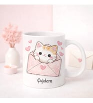 Kişiye Özel Sevimli Kedi Kupa Bardak (Beyaz)