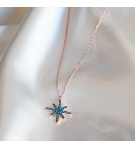 Turkuaz Taşlı Kutup Yıldızı Rose Gold Kaplama Gümüş Kolye