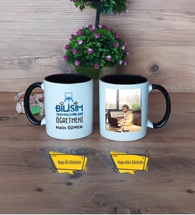 Bilişim Teknolojileri Öğretmeni Kupa Bardak Siyah Fotoğraflı Öğretmenler Günü Hediyesi