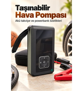 Powerbank Özellikli Akü Takviye Cihazı ve Taşınabilir Hava Pompası