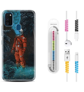 Samsung M21 M22 M23 M30 M31S M32 Kılıf Kablo Koruma Spiral Silikon Astronot Smoke 1769