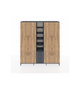 Hyperion Dolap 17 Raflı 4 Çekmeceli 8 Kapaklı 220x44x243 Antrasit-Çam/Antrasit