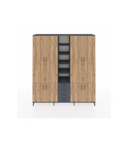 Hyperion Dolap 17 Raflı 4 Çekmeceli 8 Kapaklı 220x44x243 Antrasit-Çam/Antrasit