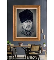 Altın Varaklı Çerçeveli Paspartulu Atatürk Tablo nh216 (Gold)