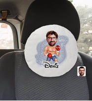 BK Gift Kişiye Özel İsimli Erkek Boksör Karikatürlü Yuvarlak Araç Koltuk Yastığı-1