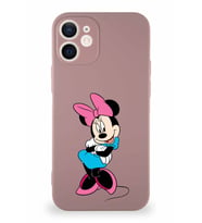 Apple iPhone 12 Mini Soft Premier Kapak Minnie Mouse-D Tasarımlı Silikon Kılıf - Pudra (Şeffaf)