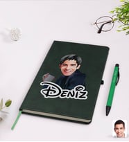 BK Gift Kişiye Özel Erkek Karikatürlü Yeşil Termo Deri Defter Kalem Seti Model 63