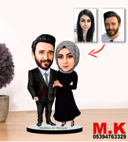 Kisiye Özel Karikatür Tesettürlü Çift, Sevgili Biblo