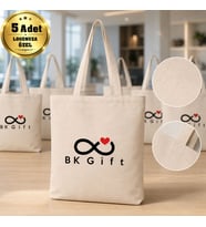 Logonuza Özel 5 Adet Keten Fiora Askılı Kırık Beyaz Bez Çanta 34,5 x 40 cm Baskılı Set