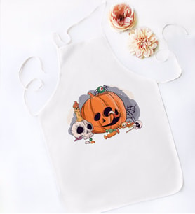 BK Gift Happy Halloween Tasarımlı Beyaz Mutfak Önlüğü-2