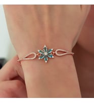 925 Ayar Kelepçe Model Aquamarin Taşlı Çiçek Bileklik Kadın Gümüş Bileklik