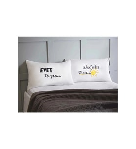 Evet Diyorum Doğdu Güneşim Pamuklu Çift Kişilik 50x70 cm Yastık Kılıfı Seti