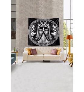 Siyah Viking Tanrısı Leke Tutmaz Kadife Kumaş Duvar Örtüsü Duvar Halısı Tapestry