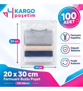 Fermuarlı Kargo Poşeti 20x30cm 100 Adet 130 Mikron Orta Boy Kalın Buzlu