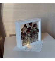 Ledli 25x25 Cm Çift Yönlü Beyaz Derin Gül Çerçevesi! Gelin Buketi Çerçevesi!