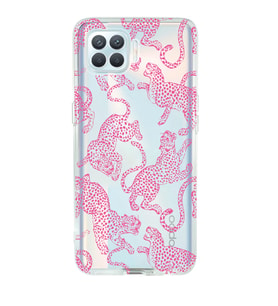 Oppo Reno 4 Lite Uyumlu Pembe Leopar Desenli Şeffaf Telefon Kılıfı