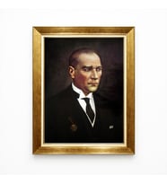 Tablore Atatürk Portresi Altın Varaklı Lüks Çerçeveli Kanvas Tablo - Yağlı Boya Dokulu