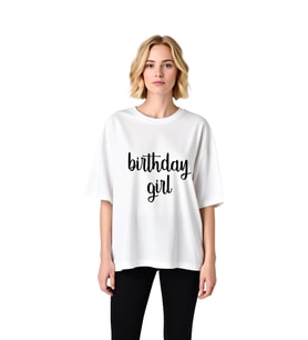 Kadın Oversize Doğum Günü Kız Vintage Baskı Kısa Kol Yuvarlak Yaka Rahat Kesim Grafik Tişört Günlük