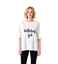 Kadın Oversize Doğum Günü Kız Vintage Baskı Kısa Kol Yuvarlak Yaka Rahat Kesim Grafik Tişört Günlük