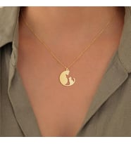 Kişiye Özel 925 Ayar Gümüş Anne Bebek Kedi Model Kolye (Gold)