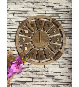 Kişiye Özel Halatlı Dekoratif Ahşap Duvar Saati 40 cm