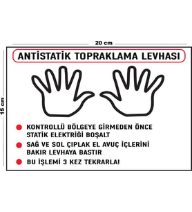 Metal Antistatik Topraklama Levhası 15 Cm x 20 Cm Uyarı Levhası Yönlendirme Tabelası