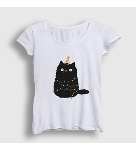 Presmono Kadın Beyaz Yeni Yıl Kedisi Yılbaşı T-Shirt 270873tt