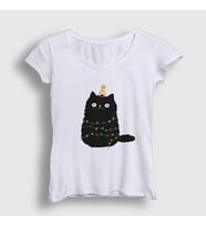 Presmono Kadın Beyaz Yeni Yıl Kedisi Yılbaşı T-Shirt 270873tt