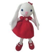 Kırmızı Şirin Uzun Kulak Tavşan Uyku Arkadaşı Amigurumi Organik Oyuncak