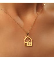Kişiye Özel Kalp Detaylı Mini Ev Kolye 925K Gümüş (Gold)
