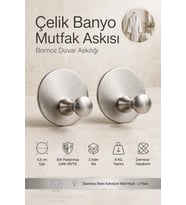 2 li Set Çelik Yapışkanlı Banyo Havluluk Mutfak Askısı Gümüş