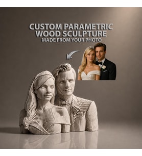 Kişiye Özel Parametrik Gelin & Damat Ahşap Heykeli 25cm – Katmanlı Parametrik Çift Büstü