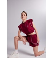 Crop Kesim Kontrast Dikişli Rhode Tshirt Bordo