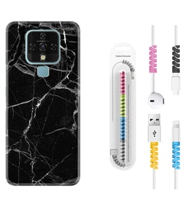 Tecno Camon 16 18P Pova 3 Pova Neo Kılıf Kablo Koruma Spiral Silikon Fragile Black Mermer 1378