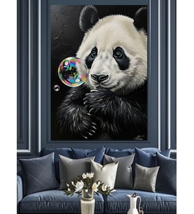 Baloncukla Oynayan Tatlı Panda Portresi Dekoratif Kanvas - Mdf Ahşap Tablo