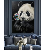 Baloncukla Oynayan Tatlı Panda Portresi Dekoratif Kanvas - Mdf Ahşap Tablo